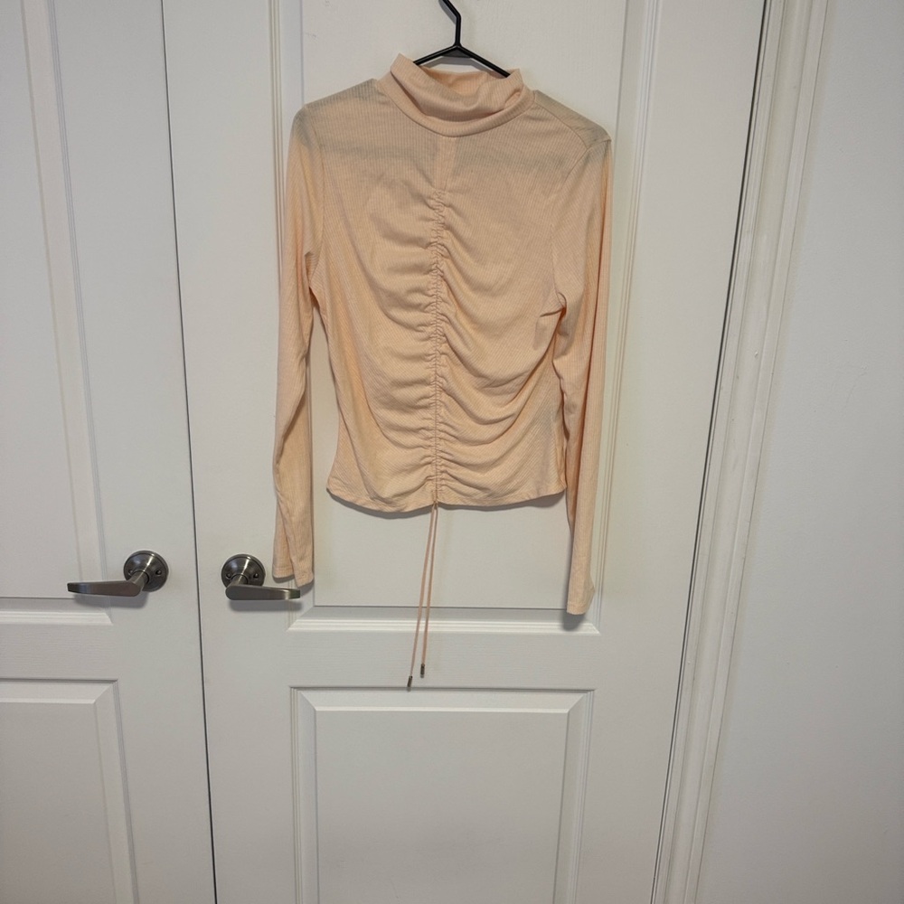 AFRM Mollie Mock Neck Cinched Long Sleeve Cream Ribbed Top  size XL - Picture 4 of 4